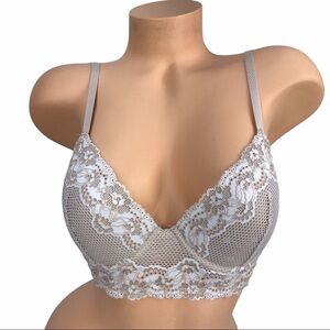 Josie Nude White‎ Contrast Lace 32D Plunge Bralette Balconette Unpadded Bra
